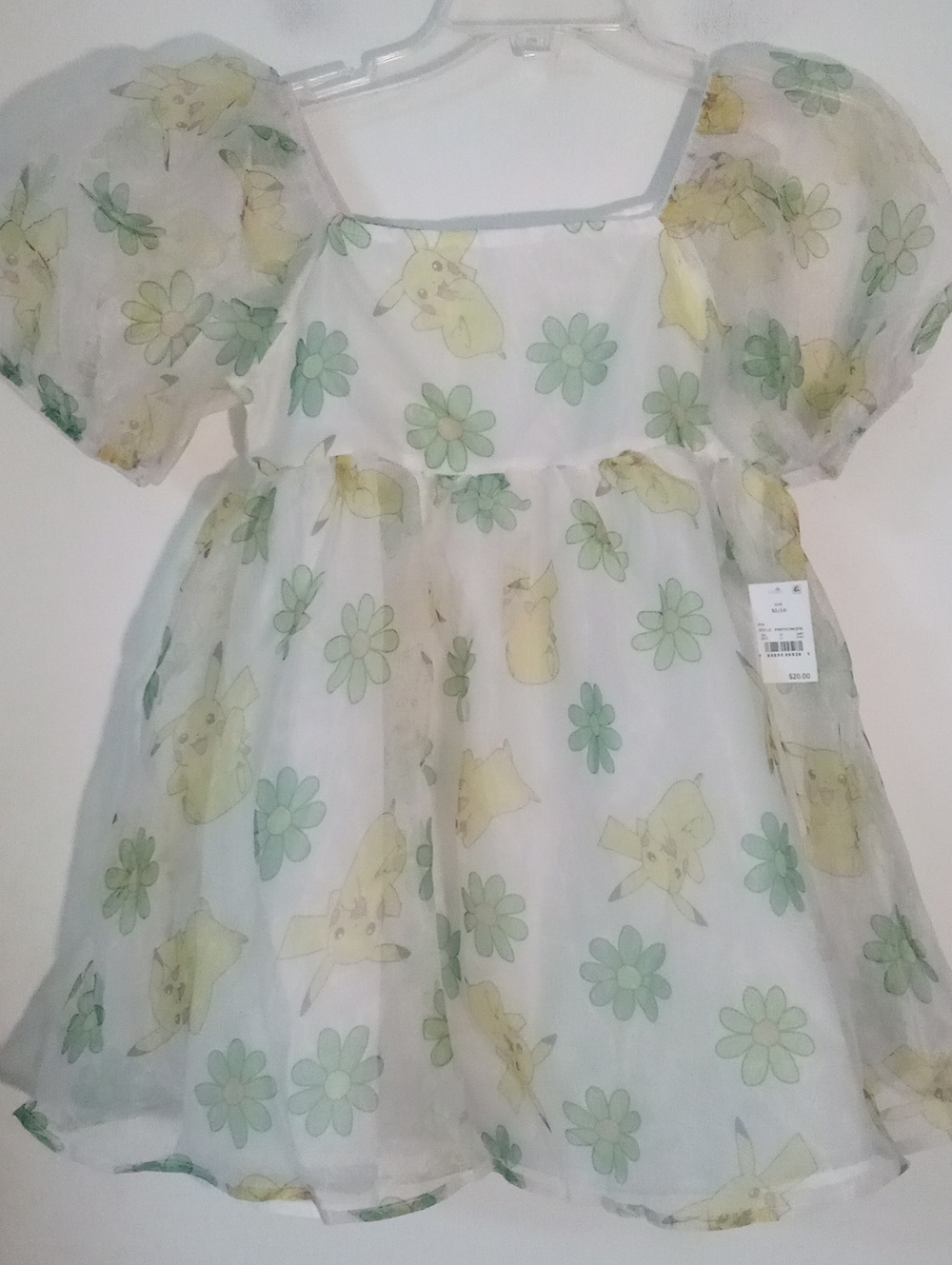 Girls Pokemon' Yellow & Green Floral Pikachu Organza Dress XL 14 NWT